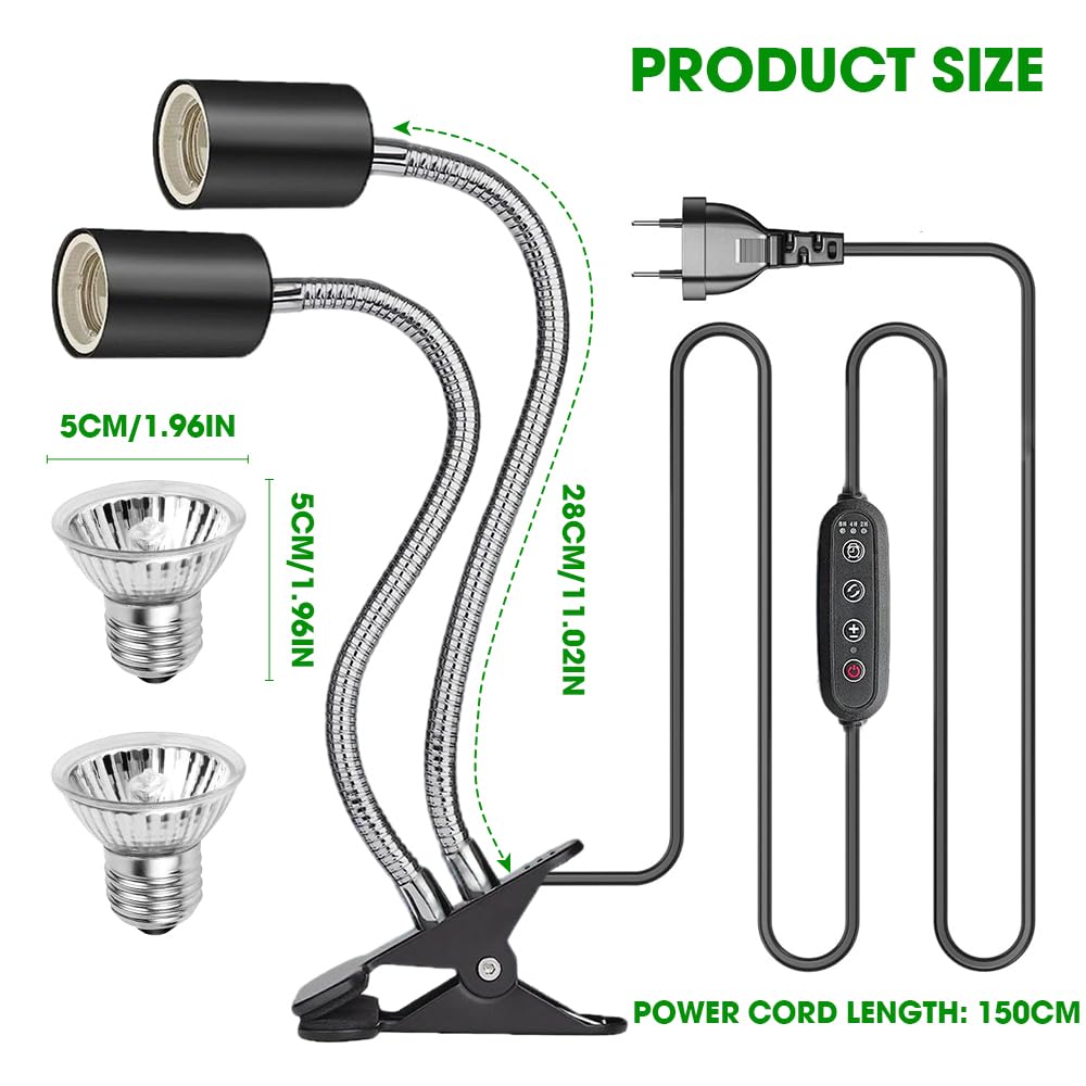 mizikuu Lámpara para Tortuga, E27 Lámpara de Calor de Reptil de Agua de Dos Cabezas con Bombilla Calor 25W 50W UVA UVB Luz para Tortugas de Agua con Control de Temperatura Temporizado — view 7