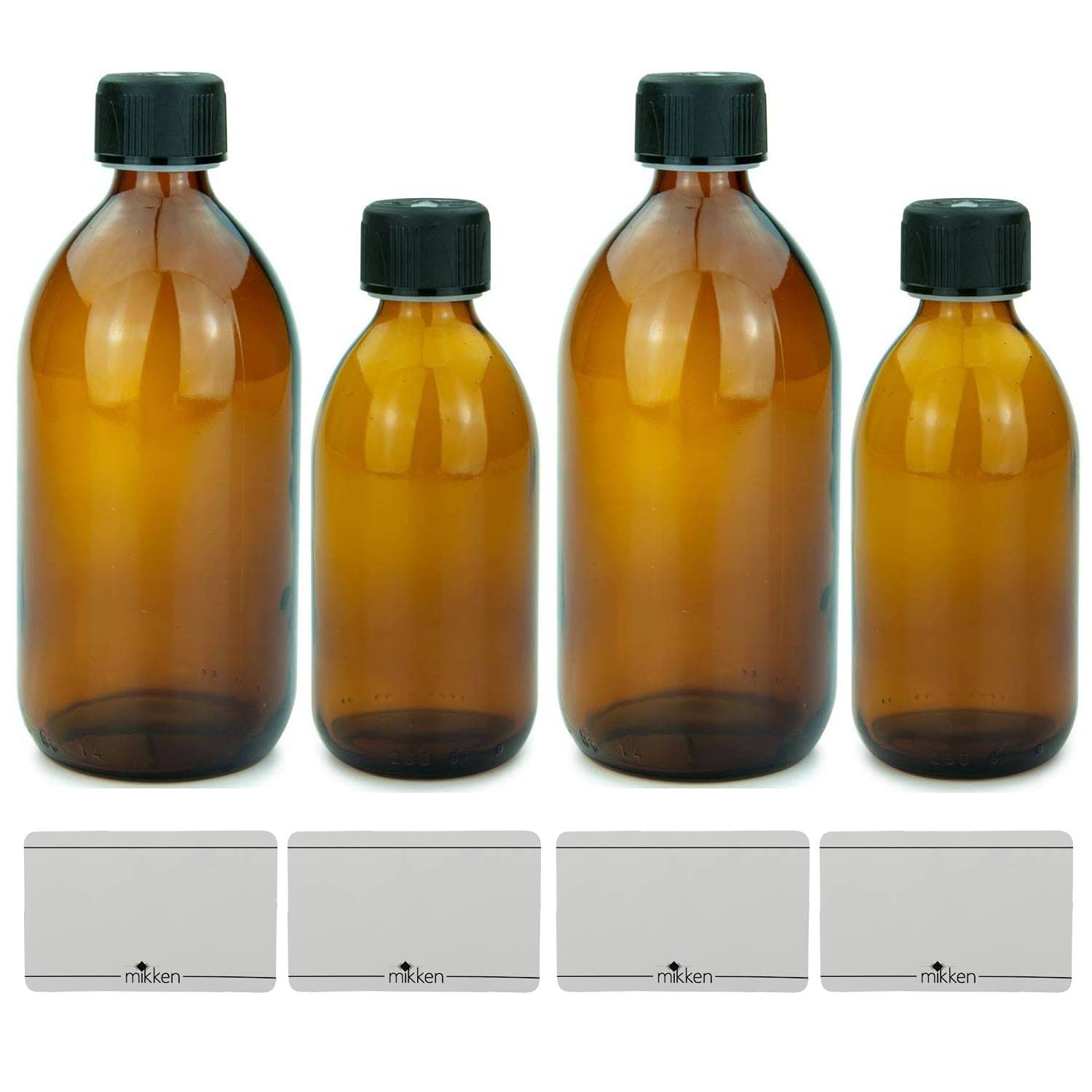 mikken 4 bottiglie di vetro marrone 2 x 250 ml + 2 x 500 ml con tappo a vite