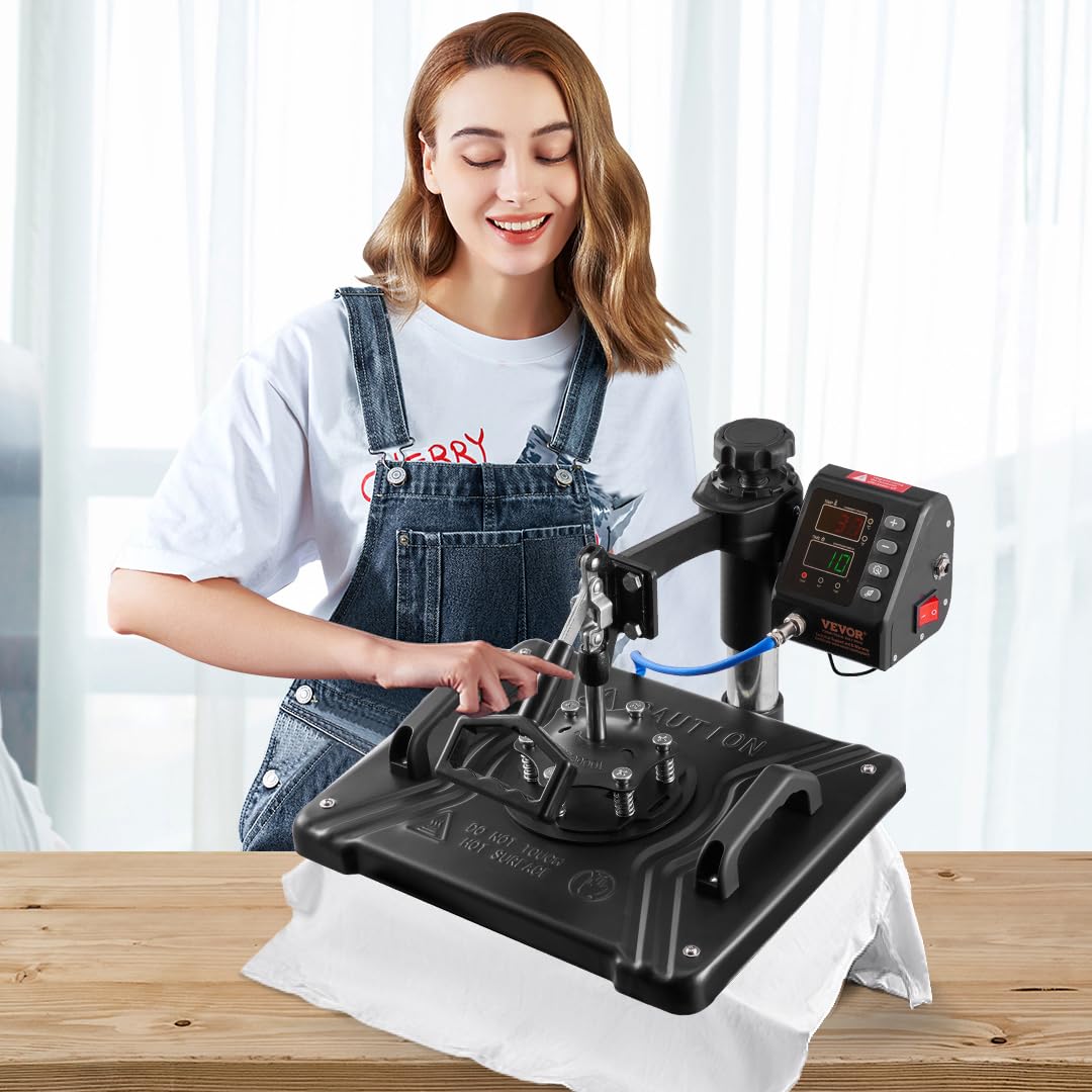 VEVOR 10 in 1 Pressa a Calore Multifunzionale, 30 x 38 cm Stampa a Trasferimento Rotante 360° Macchina di Sublimazione, Pressa Termica per T-shirt, Tazze, Nero