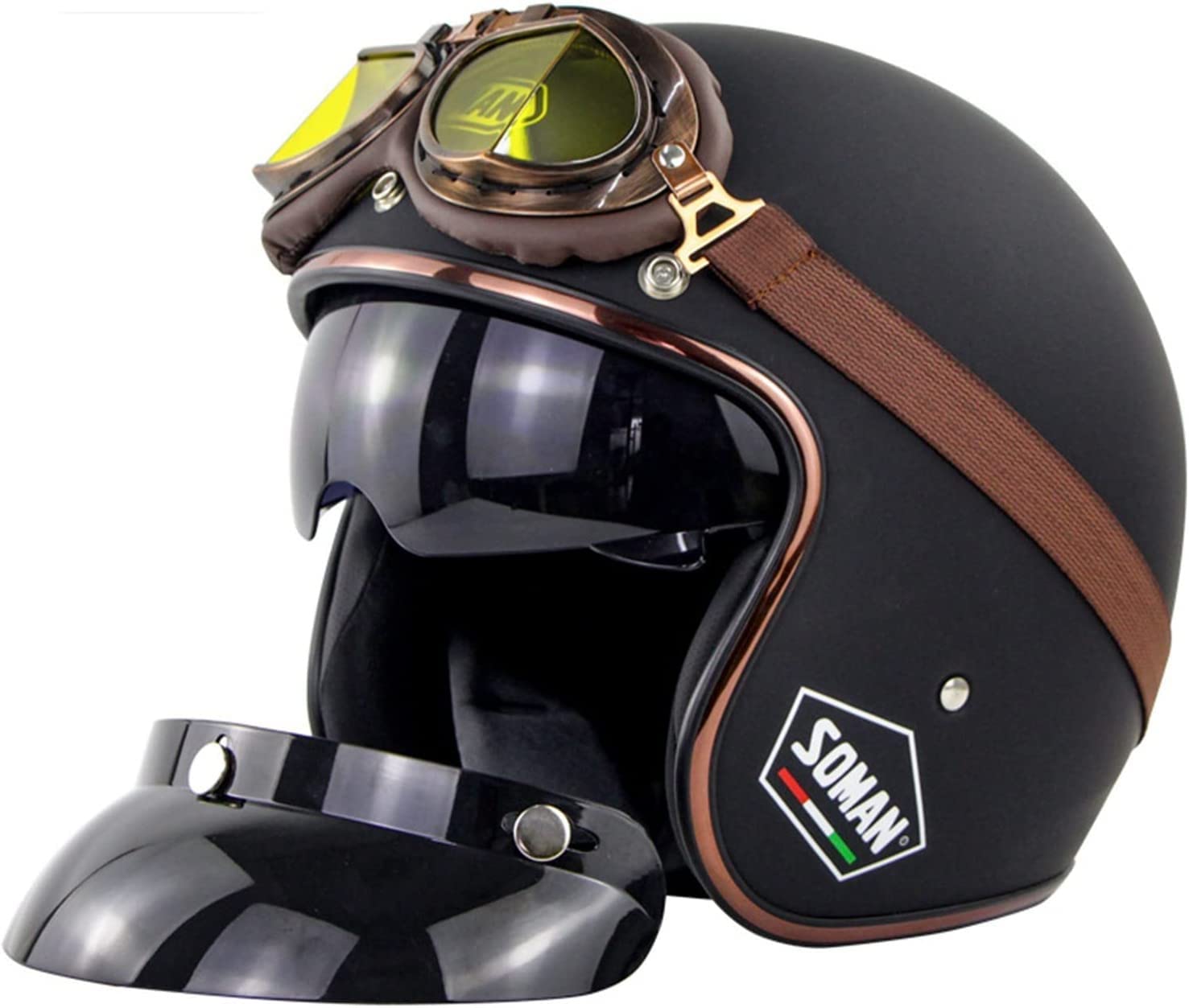 3/4 Casco De Motocicleta Casco Unisex-Adulto Casco Abierto-ECE Homologado Casco Moto para Mujer Hombre Adultos E,S=55-56CM