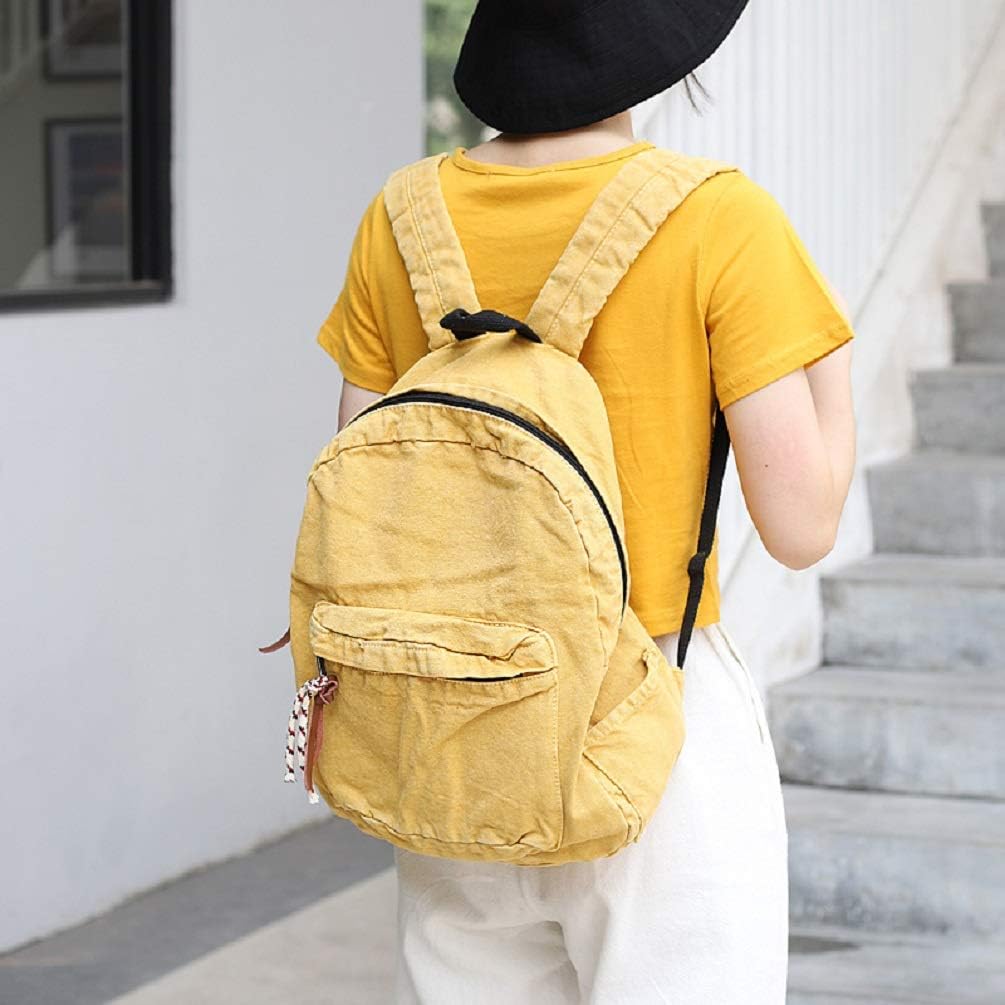 Backpack for Women Men Soft Denim Canvas Bag Casual Travel Backpacks Jeans Daypack Pure Colour Yellow