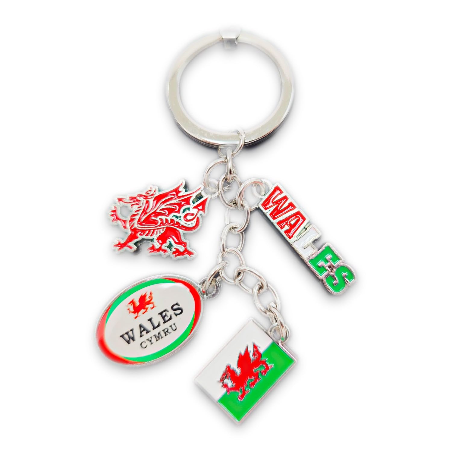 Manav Welsh Souvenir Keyrings Wales Charm Bottle Opener Round Glitter Keyring Dragon Daffodil Rugby Sheep Cymru Flag (Wales Rugby Flag Dragon Charm Keyring)