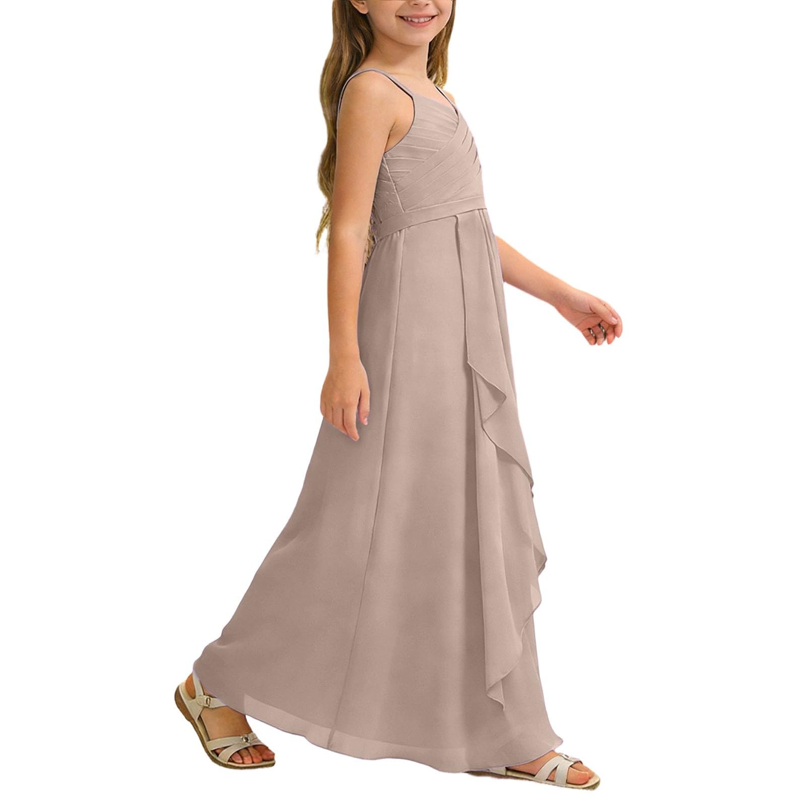 Generico Abito Lungo in Chiffon per Ragazze Eleganti Modello Fluido Senza rilievi Perfetto per Cerimonie Damigelle Junior e Eventi Speciali