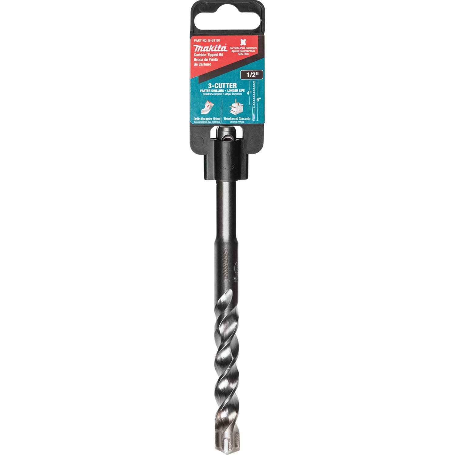 Makita B-61101 Broca SDS-Plus de 1/2" x 6", 3 cortadores