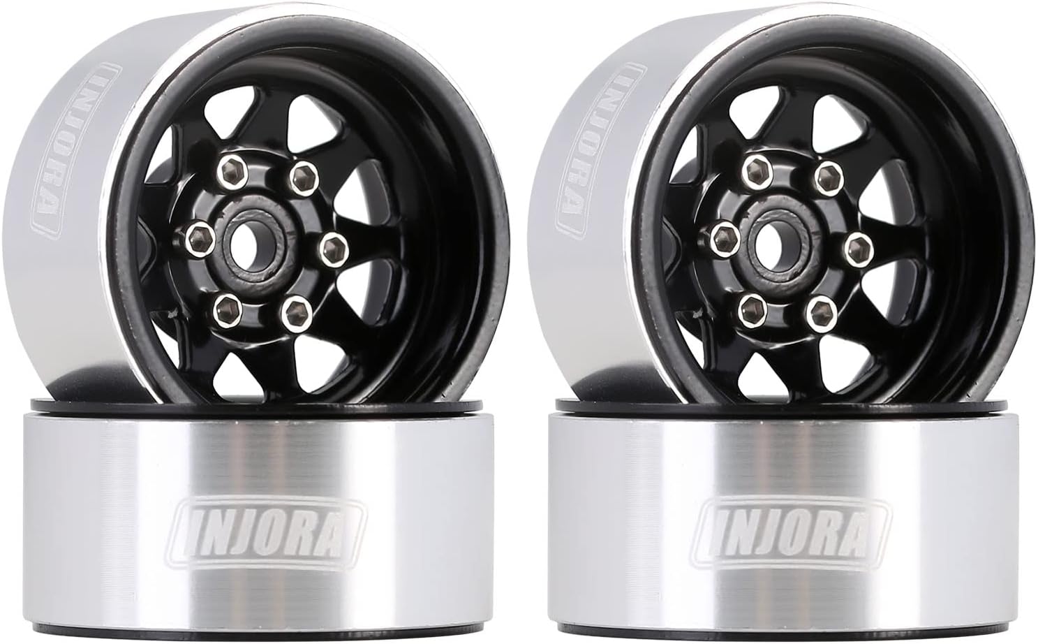 INJORA 1.0 Beadlock Wheel Stamped Steel Beadlock Deep Dish 1.0" Wheels for Axial SCX24 Gladiator Deadbolt Bronco C10 JLU Upgrade Parts(Black)