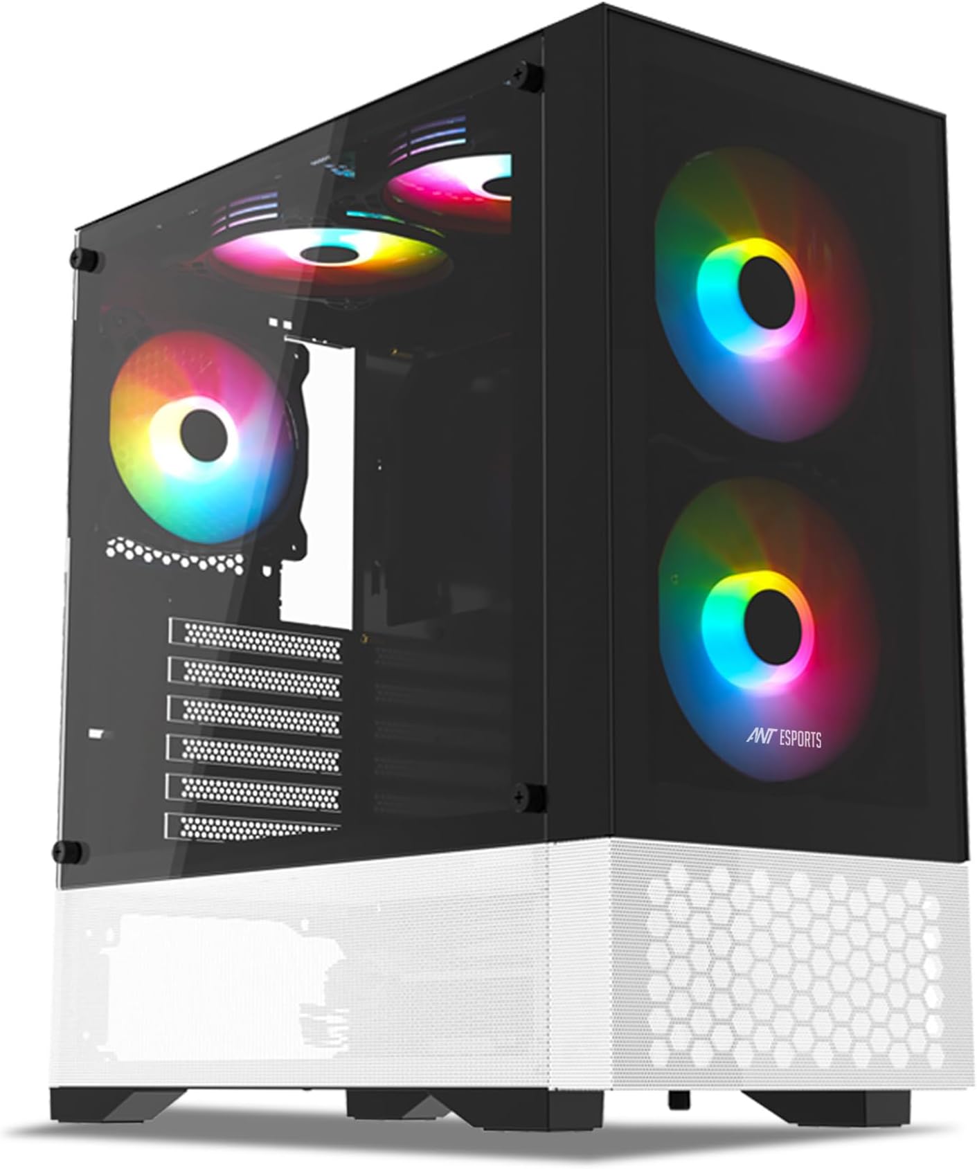 Ant Esports Pepper 5F Mid-Tower Dual Color Computer Case/Gaming Cabinet - Black/White | Support ATX, Micro-ATX, Mini-ITX | Pre-Installed 5 ARGB Fans