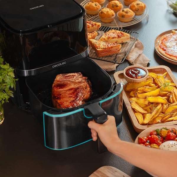 Cecotec Freidora de Aire de 5,5L, Air Fryer, Cecofry Full InoxBlack 5500 Pro. 1700W, Digital, sin Aceite, Panel Táctil, Acabados en Acero Inox, Tecnología PerfectCook, Termostato, 8 Modos - 5