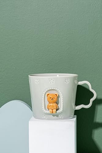 Miniatura 6 de DIHOclub Taza de cerámica con diseño de oso de animales con ventana y dibujos animados, hecha a mano, regalo de vacaciones y cumpleaños para hija,