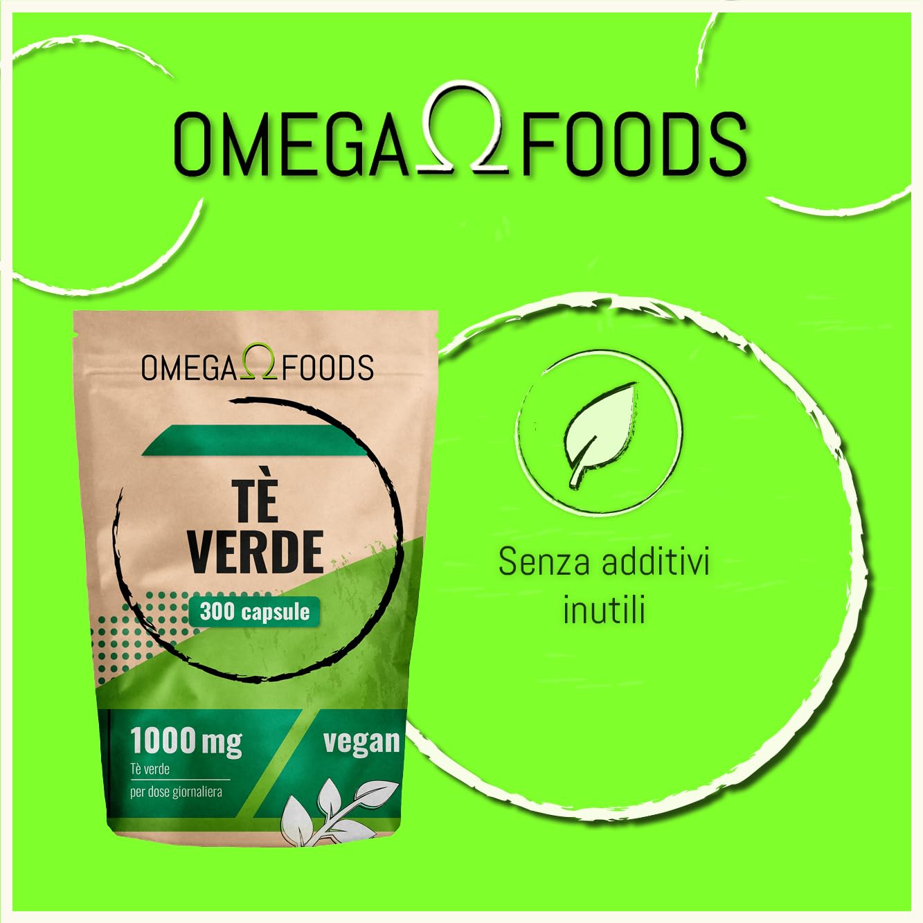 Capsule di tè verde – 300 capsule di estratto di tè verde ad alto dosaggio – 1 000 mg per dose giornaliera – Estratto di tèverde