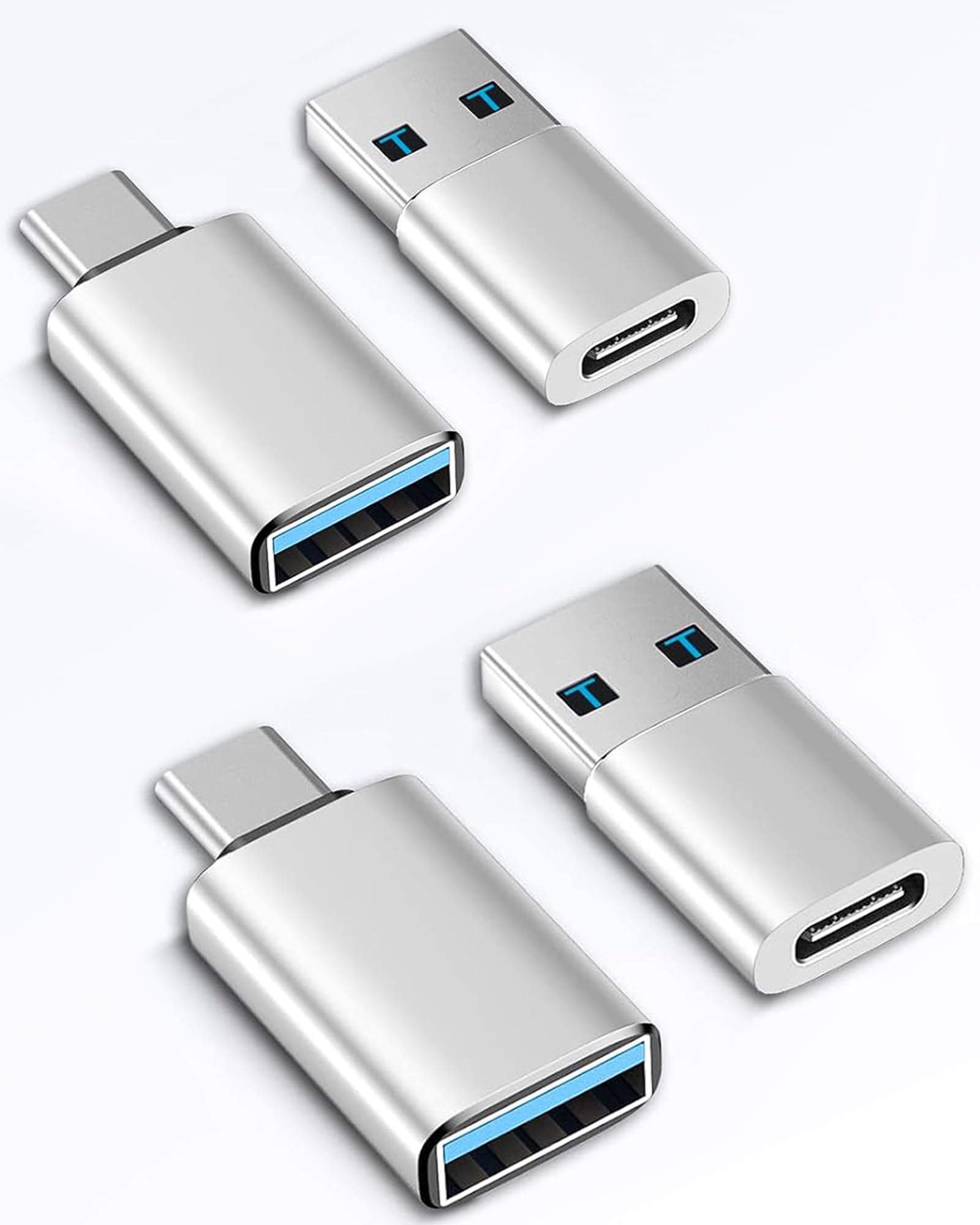 USB C to USB Adapter, USB 3.0 Type-C Male to USB Female, USB C Female to USB Male Adapter OTG Converter for PC/PS4/Camera/Laptop/TV/Projector/Monitor, Silver(Set of 4)