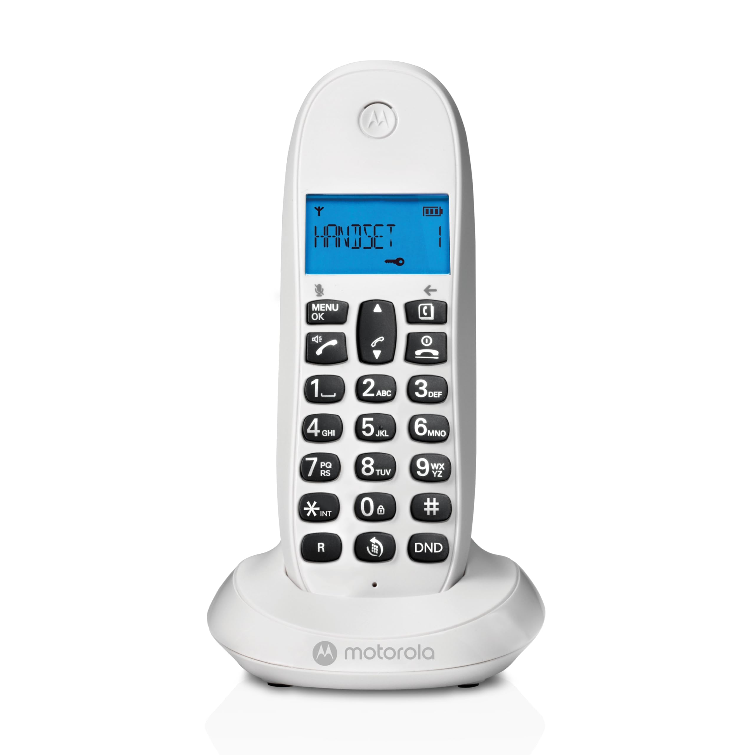 Motorola C1001CBW+ – Digitales DECT-Schnurlostelefon – Anrufblockierungsmodus, Anrufer-ID, Freisprecheinrichtung, Telefonbuch mit 50 Nummern, hintergrundbeleuchteter Bildschirm – Weiß