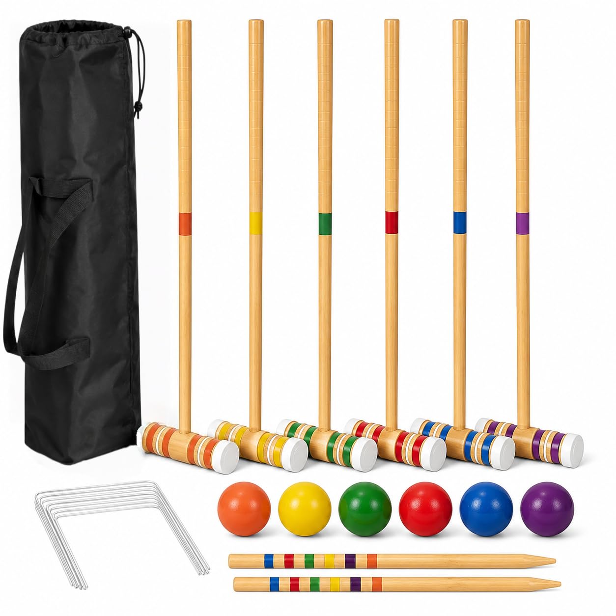 Amazon.com: Lexza 6-Player Wooden Croquet Set with Carrying Bag