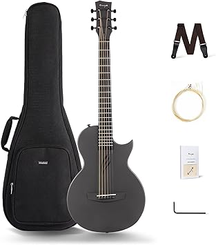 Enya Nova Go Carbon Fiber Travel Acoustic Guitar | 1/2 Size Lightweight Moisture-Proof Guitara | Adult & Beginner Portable Guitar with Gig Bag & Accessories Black