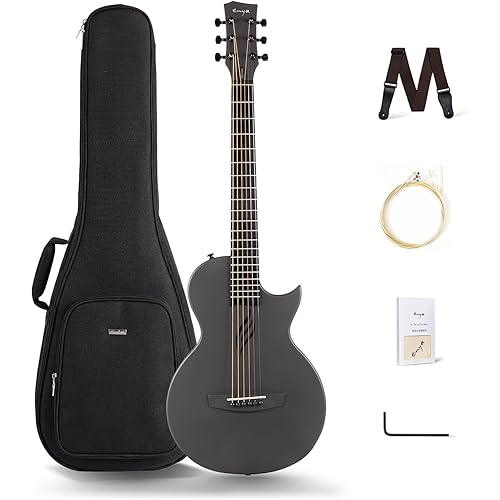 Enya Nova Go Carbon Fiber Travel Acoustic Guitar | 1/2 Size Lightweight Moisture-Proof Guitara | Adult & Beginner Portable Guitar with Gig Bag & Accessories (Black)