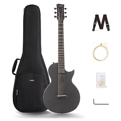 Enya Nova Go Carbon Fiber Travel Acoustic Guitar | 1/2 Size Lightweight Moisture-Proof Guitara | Adult & Beginner Portable Guitar with Gig Bag & Accessories (Black)