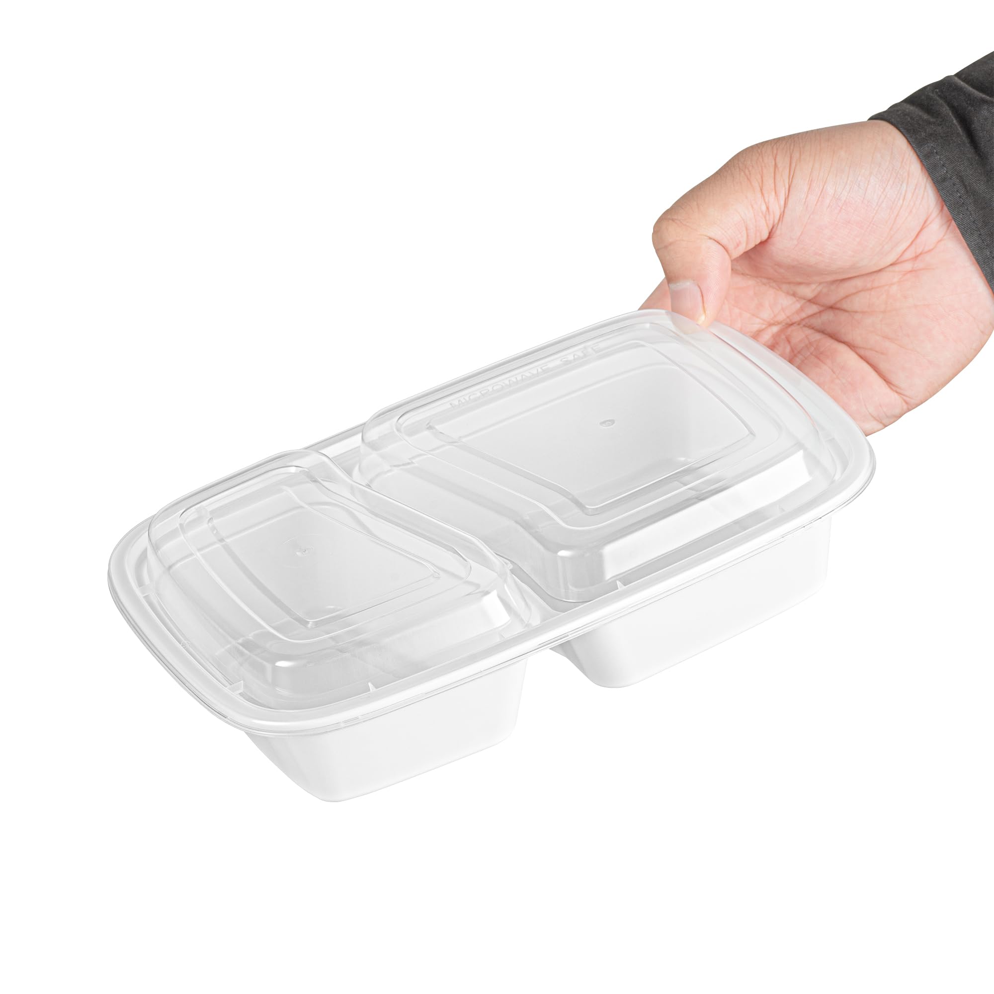 Asporto - Recipientes de preparación de comidas de 2 compartimentos de 32 onzas, 100 recipientes de preparación de comidas sin BPA, aptos para microondas, desechables, recipientes de plástico blanco