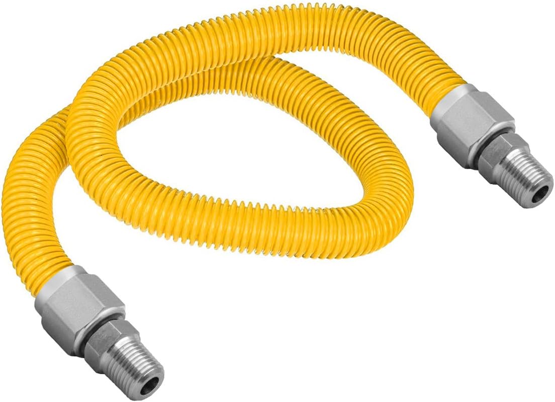 Gas Connector Kit 60 inch Yellow Coated Stainless Steel, 5/8” OD Flexible Gas Hose Connector for