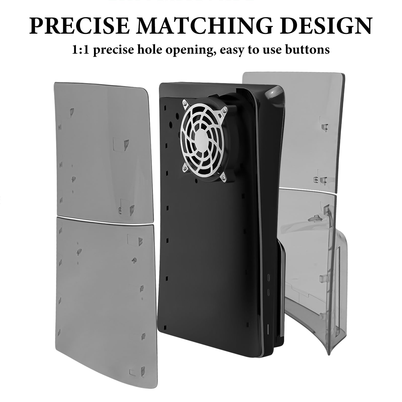 Geekria Cover Trasparente Compatibile con PS5, PlayStation 5 Slim Disc Edition, Custodia di Ricambio con Ventola di Ventilazione, Pannelli Laterali della Custodia Rigida in ABS Antipolvere (Nero)
