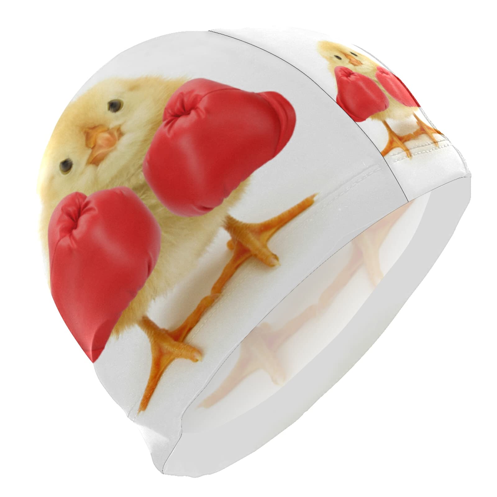 Dallonan Swimming Cap Funny Chicken Yellow Animal Unisex Adult Swim Cap Polyester