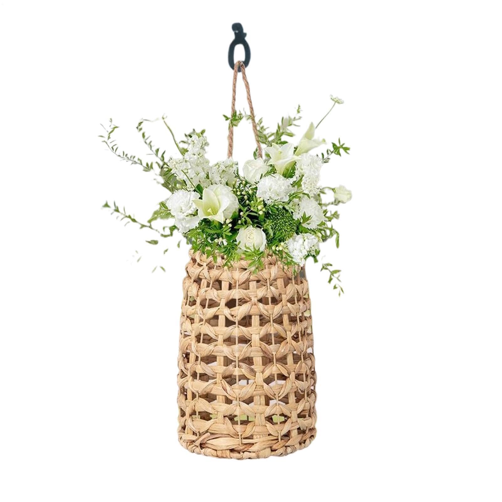 Cesta de flores tejida transpirable para colgar en el porche y organizar el pasillo