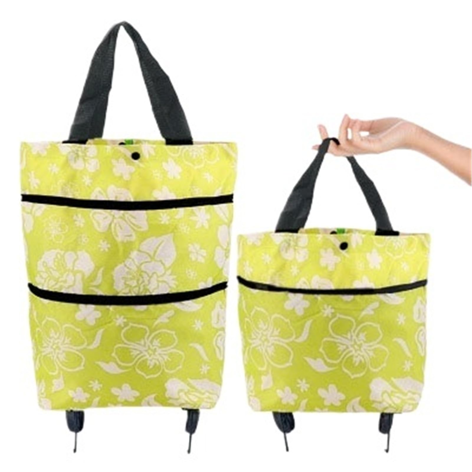 Foldable Shopping Bag with Wheels 1pc Portable Folding Reusable Shopping Bags With Wheels Fruit Vegetables Food Organizer(WHITE)