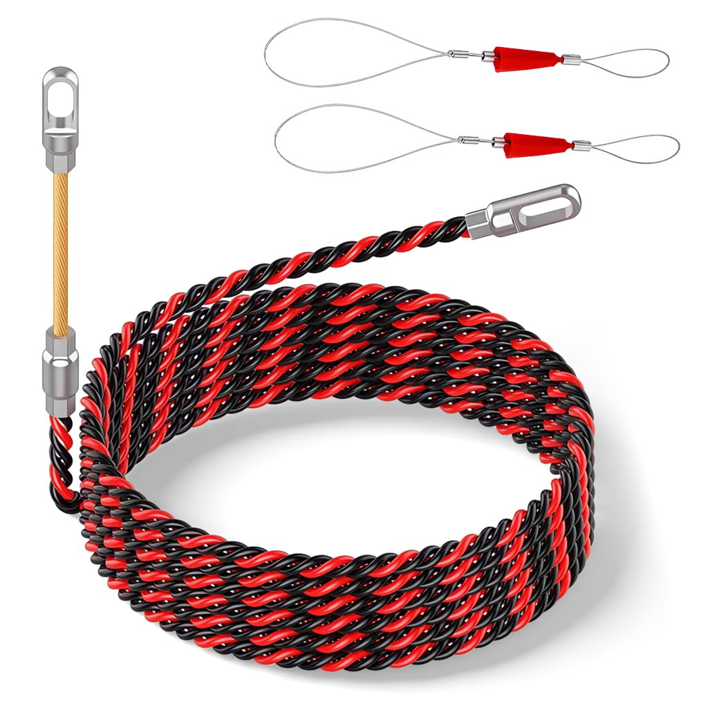 Serplex® 50ft Fish Tape Wire Puller Pulling Wire Through Conduit Easy Wire Puller Tool with Dual Looped Ends Braided Flexible Wire Puller Tool for Walls, Floors, Electrical Conduit, Networking