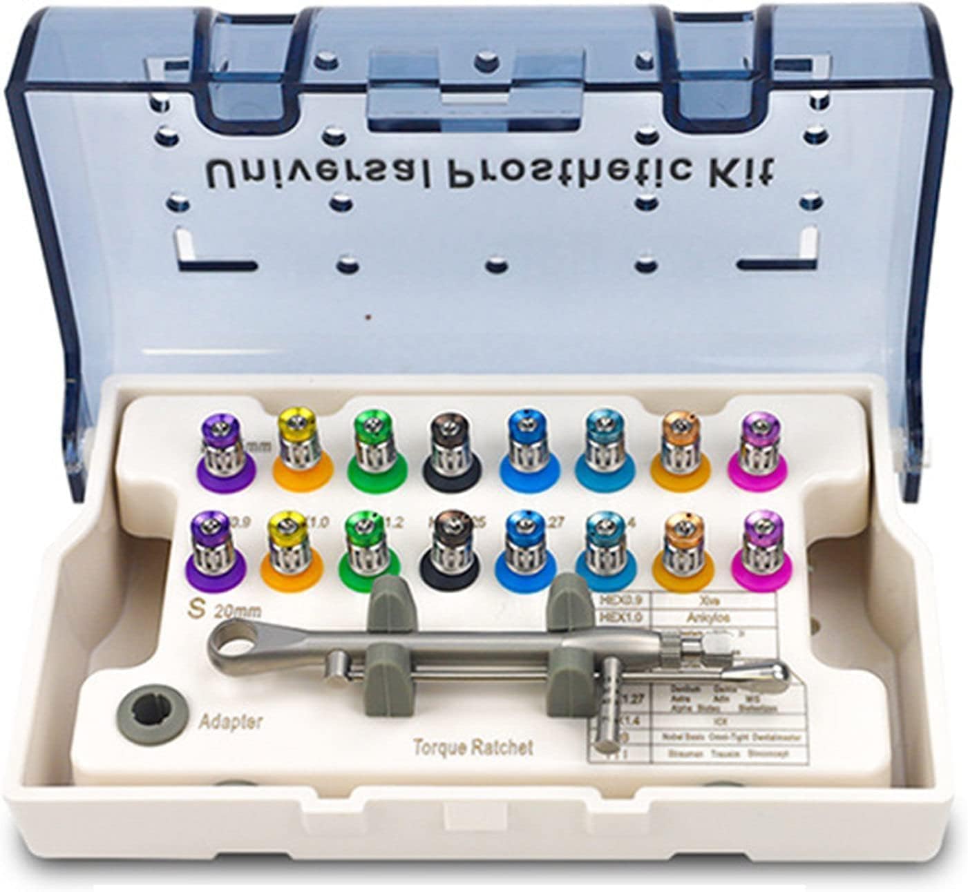 DenFactory US Stock Universal Implant Torque Wrench Ratchet Set, 16-Piece Stainless Steel Screwdriver Kit, 10-70Ncm & 16 Drivers