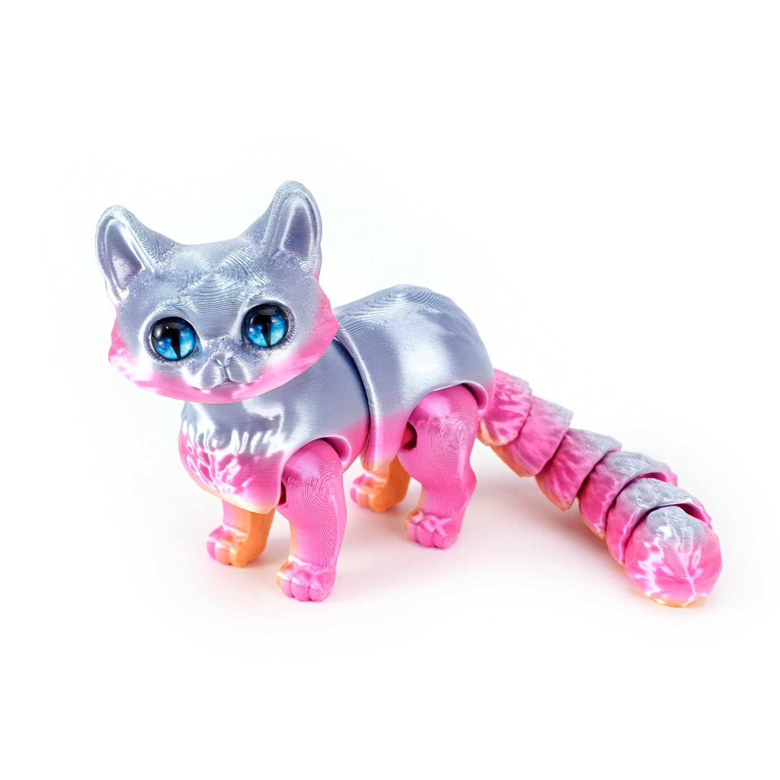 Fiauli 3D Printed Cat Figurine,Movable Joints Cat Toys,Portable Articulated Animal Model Toy,3D Printing Cute Cat Home Office Desktop Decoration Ornament Pink+White