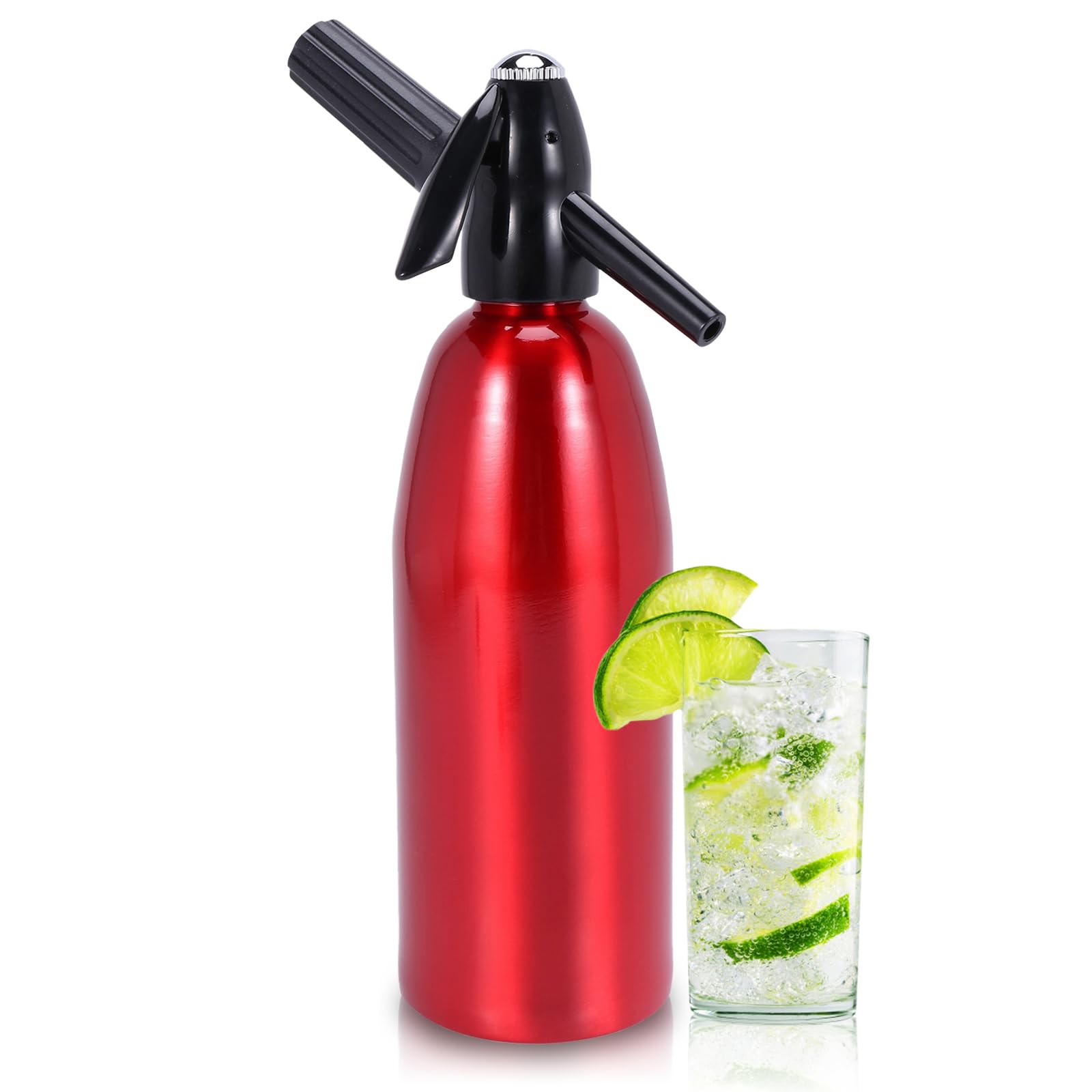 AstraLoom Tragbarer Soda Maker, 1L Soda-Siphon aus Aluminium für Sprudelwasser & Cocktails (rot)