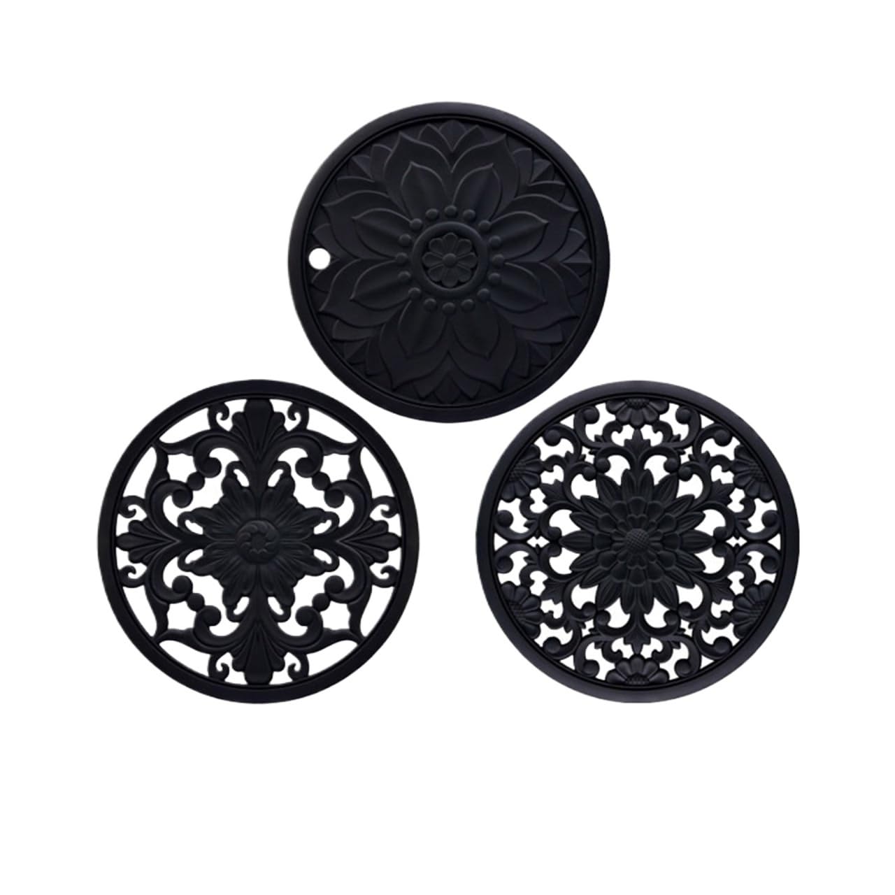 silicone trivet Table Mat, Silicone Trivet 3Pcs Multicolor 16cm 20cm Reusable Heat Placemat Kitchen Decor(16cm Black)