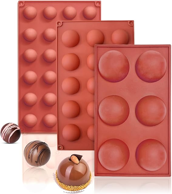 Semi Sphere Silicone Mold, Silicone Chocolate Molds,3 Packs Baking Molds for Making Chocolate, Cake, Jelly, Dome Mousse (6 Cups, 15 Cups and 24 Cups)