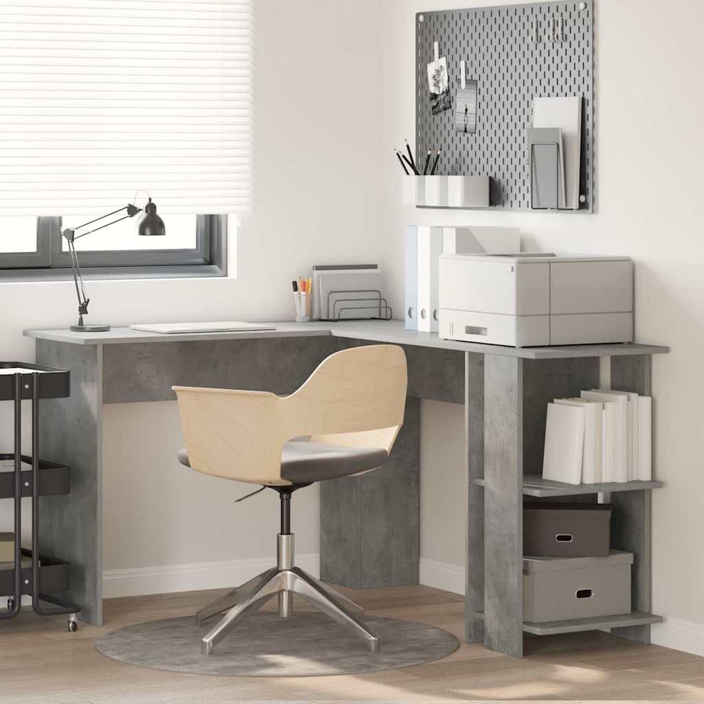 Bureau d'angle gris béton en bois au style moderne épuré