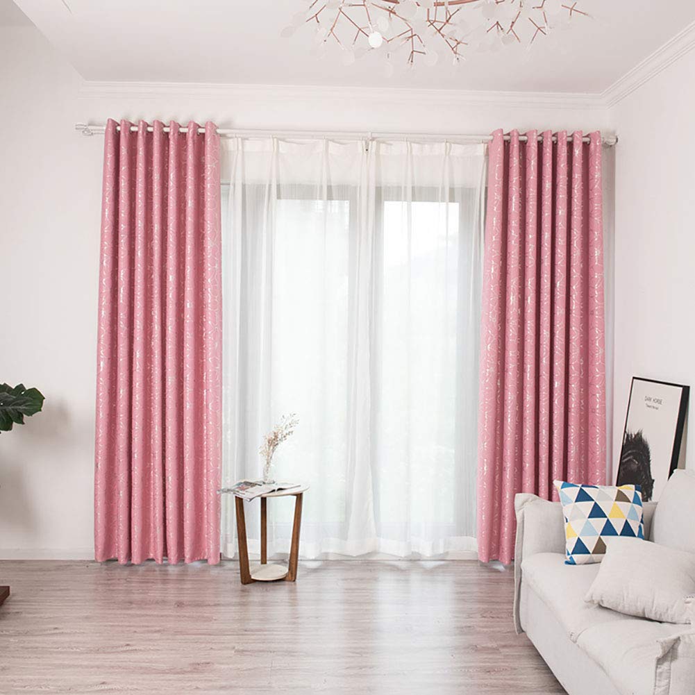 Boyouth Lily zasłony zaciemniające z nadrukiem na gorąco, zasłony okienne z oczkami do salonu, sypialni, różowe, 2 panele, 99 x 260 cm