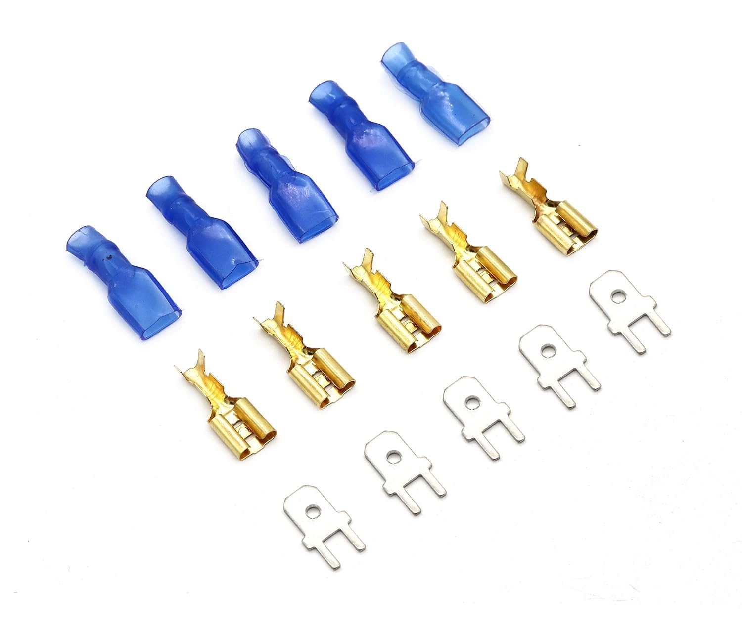 Set of 20 Male and female spade quick connectors, wire crimp terminal block, and insulating sleeve are ideal for electrical wiring.