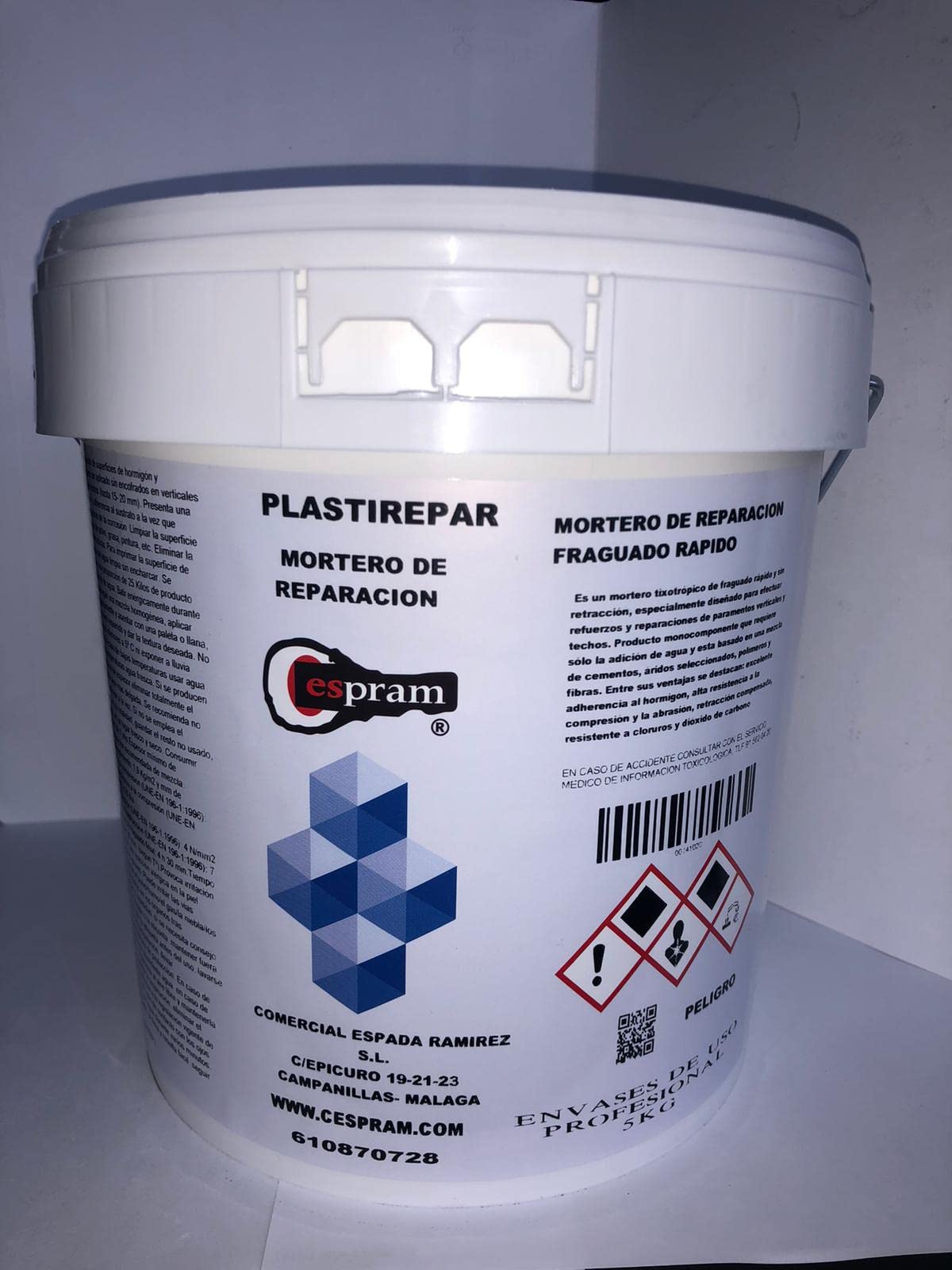 5kg. Mortero de reparación de fraguado rápido sin retracción, reparaciones de baches, desconchones, y roturas en pavimentos de hormigón. Plastirepar. Envase de 5 kg