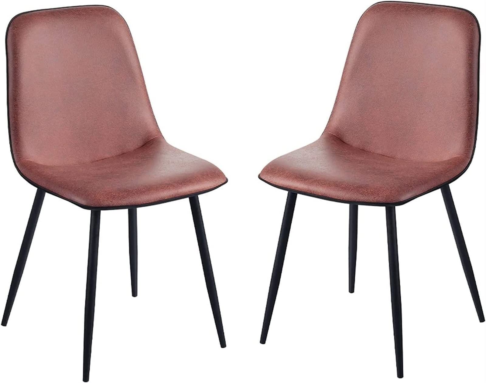 SJIALEN Modern Dining Chairs Set of 2, for Lounge Office Backrest Soft Faux Leather Seat with Black Metal Legs Kitchen Chairs Kitchen Chair (Color : Brick red, Size : 42x45x88cm)