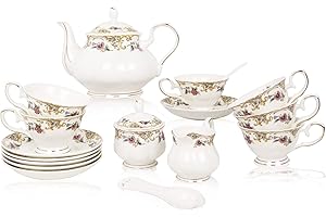 ACMLIFE Bone China Tea Set for Adults: 21-Piece Fine China Tea Cups