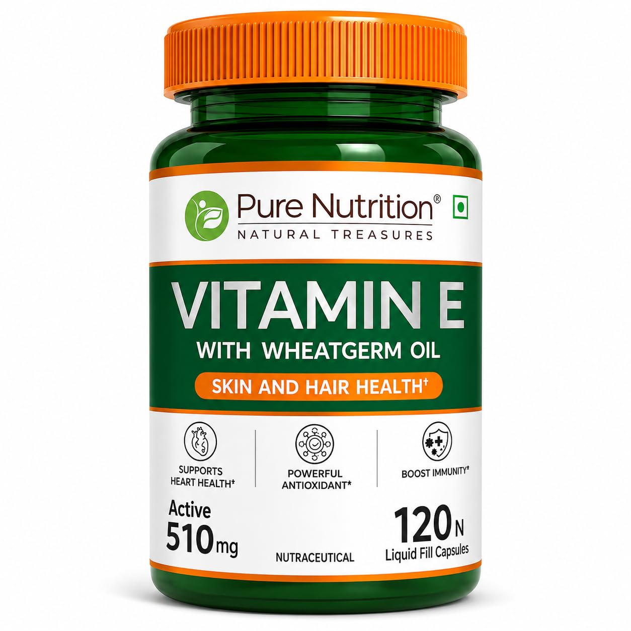 Pure Nutrition Vitamin E (510mg) with Wheatgerm Oil – 120 Liquid Fill Capsules | For Healthy Skin & Hair | Supports Immunity, Heart & Eye Health | Natural Antioxidant Supplement-image-30