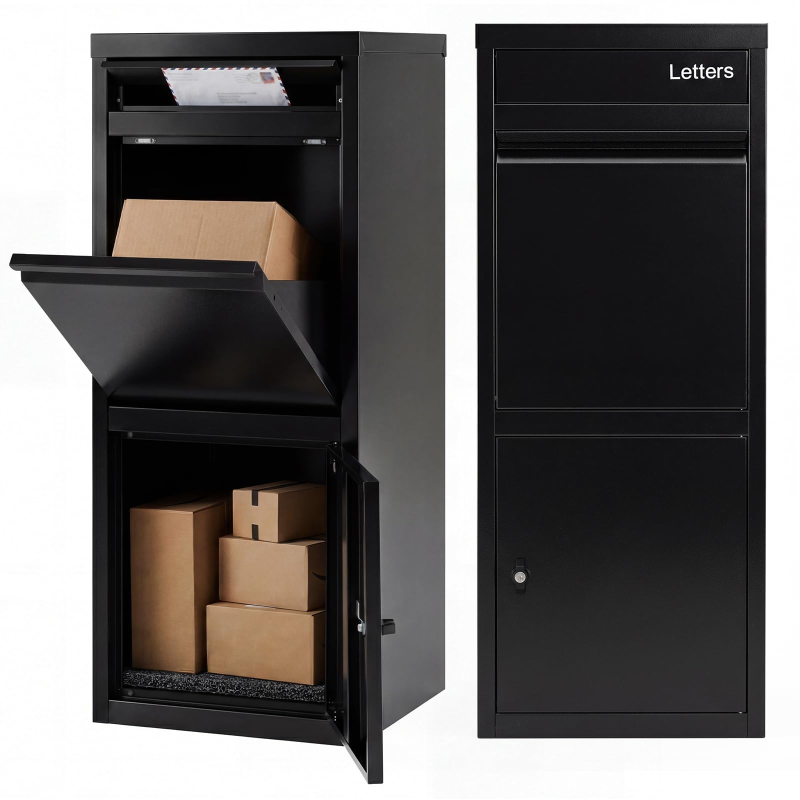 COSTWAY Paketbox, Paketbriefkasten mit Paketfach, Brief- und Paketabgabeschlitz, Postbox aus Metall für draußen, Paketkasten Standbriefkasten für Post, Zeitschriften, Pakete