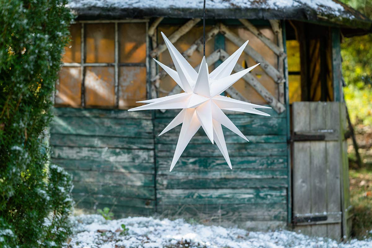 Novaliv Weihnachtsstern Dekostern 65cm Weiss für AUSSEN Kabel mit Trafo 3D Stern 18 Zackig Leuchtstern Weihnachtslicht Winterbeleuchtung 3D Stern Weihnachtslicht Xmas Lights