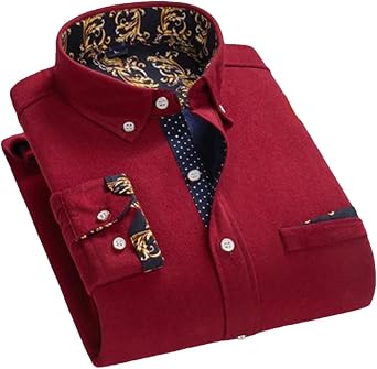 Mens Classic Corduroy Long-Sleeve Shirt Mens Plus Fleece Thickened Warm Shirt