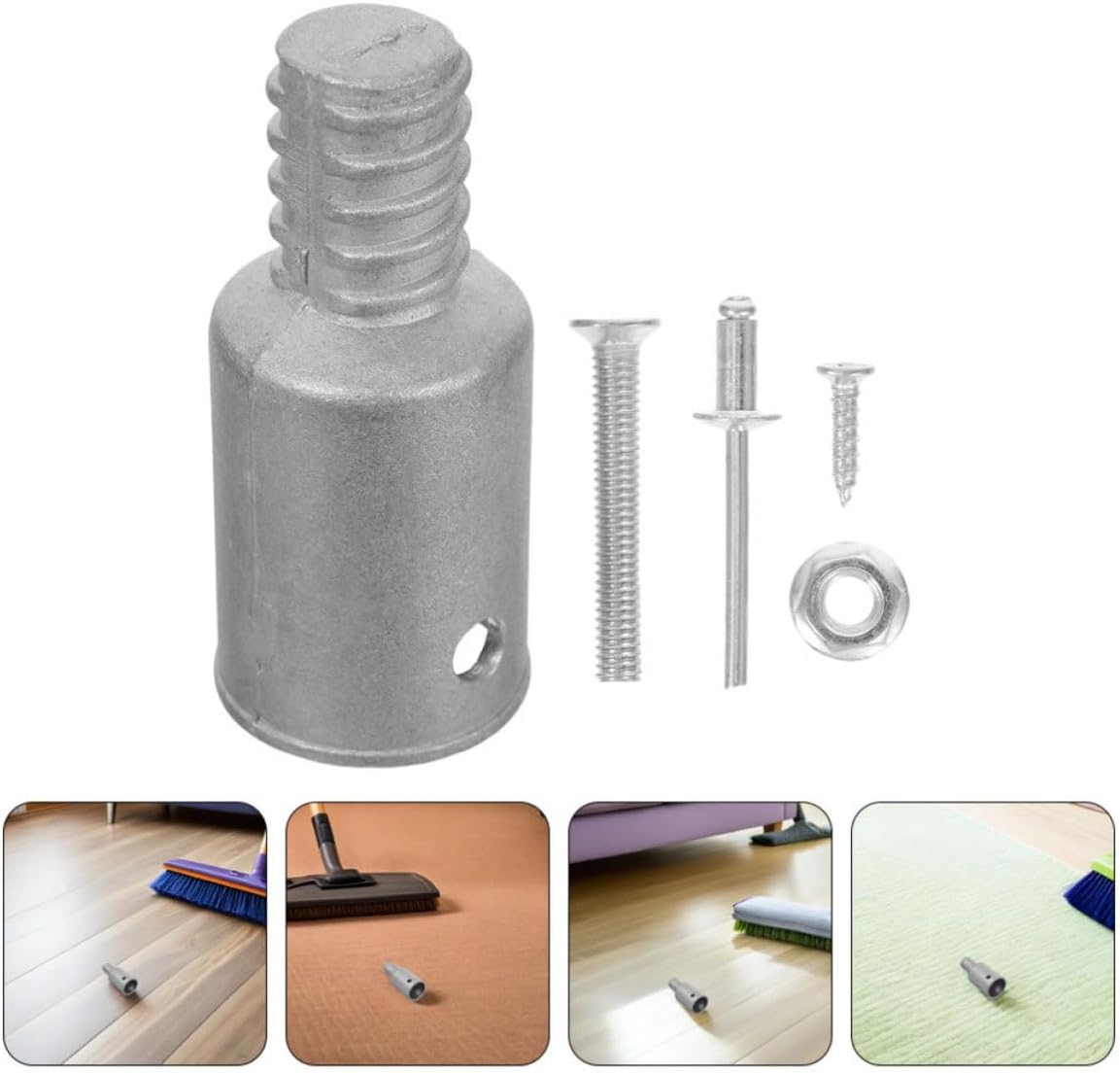 Threaded Pole Adapter for Broom and Extension Pole Aluminum Alloy Silver | 22mm Rod Connector Part, Stable Metal Build, Compact Design, Easy Assembly and Disassembly for Office or Home Use