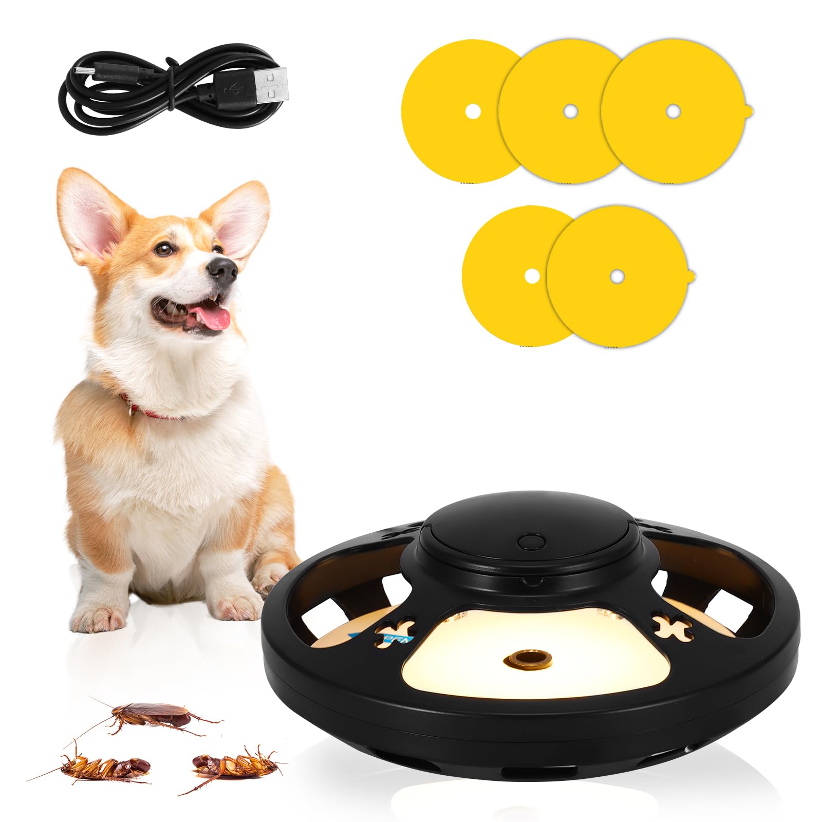 Flea Trap, 1Pack Flea Lamp Traps for Home Fleas Catcher with 4 Light Modes & 6pcs Sticky Pads, Non-Toxic