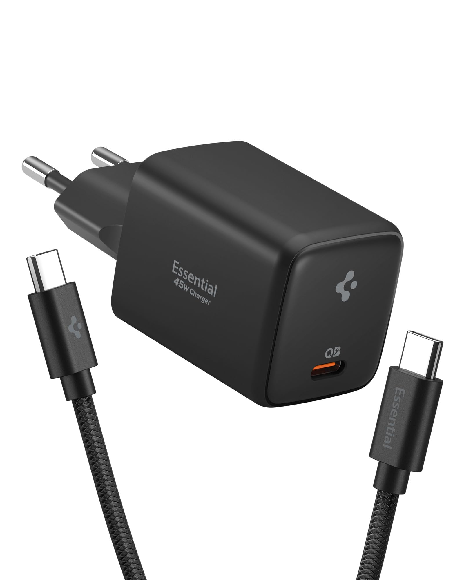 Spigen ArcStation Essential GaN 45W 1-Port USB-C Ladegerät [inkl. 100W USB-C E-Marker Kabel] PD 3.0 PPS Netzteil Schnellladegerät für Samsung Galaxy A57 A37 5G S26, Pixel 10a, iPhone 17e 17 - Schwarz