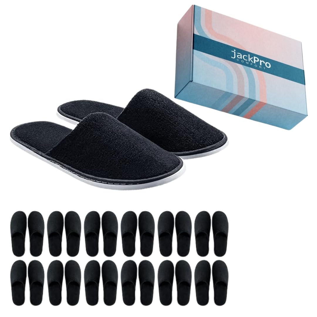 Doberyl JackPro Comfort Disposable 25 Pairs slippers, black Disposable Slippers, Cotton Closed Toe Hotel, Salons, Spa Slippers for Women and Men, Breathable Non-Slip (Free Size) - Image 2 thumbnail
