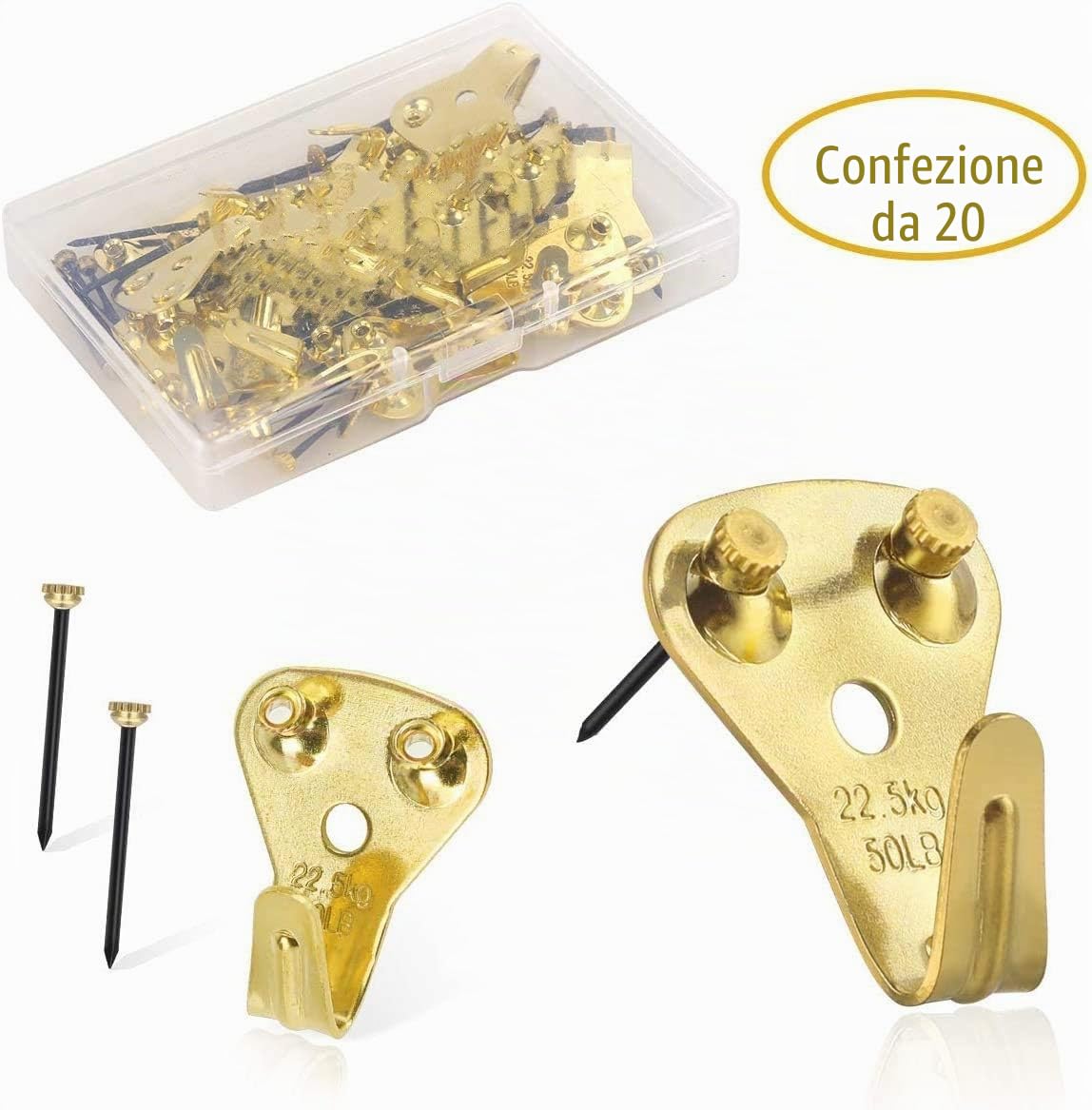 ganci per cornici con chiodi, resistenti e versatili, ganci da parete in metallo per appendere foto, specchi, decorazioni (20pcs)