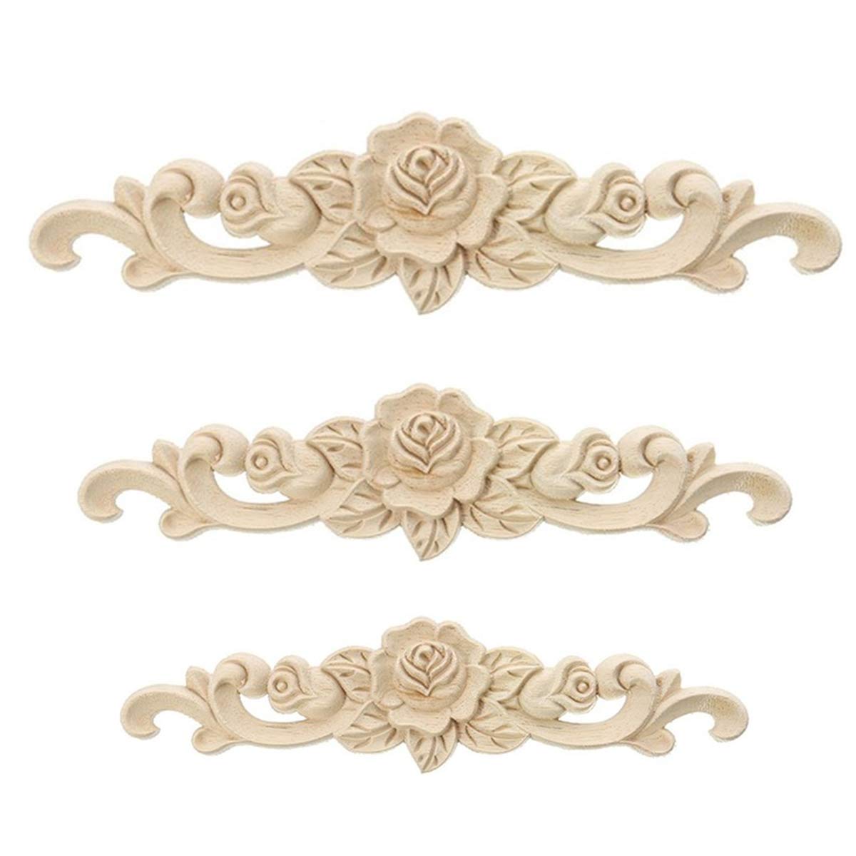 1PC Wooden Wood Carved Chinese Style Floral Wooden Carving Decal Wood Carved Corner Applique for Furniture Cabinet Door Frame Wall Home Decor (Size : 35 * 9 * 0.8cm)