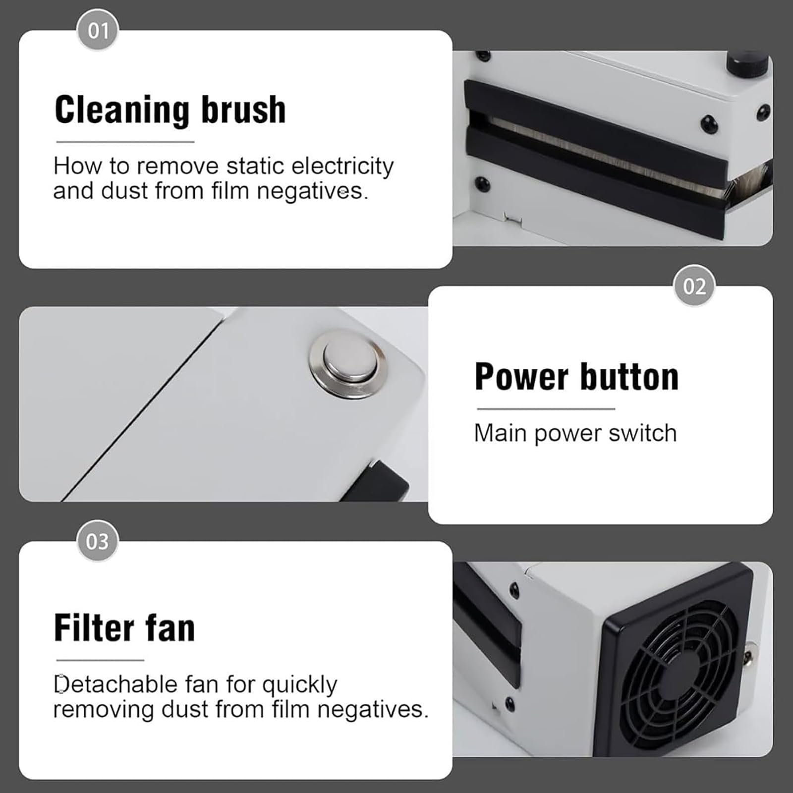 NGARY Kit De Limpieza De Negativos, Limpiador Antiestático De Presión Ajustable con Filtro, Ventilador Y Cepillo De Limpieza, Compatible con Películas De 135/120/4x5, para Estudios Fotográficos