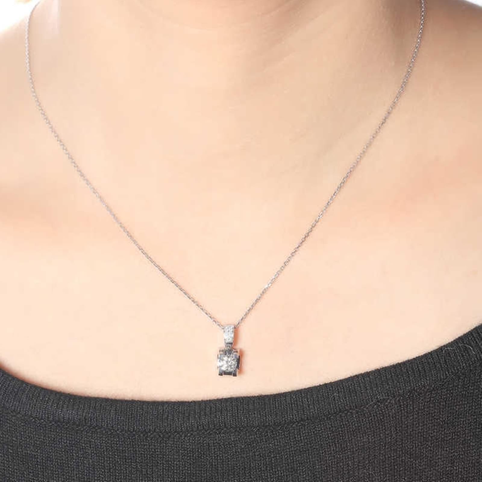 KnSam Joyas de oro real de 9 K/14 K/18 K, collar de mujer de oro blanco, cadena de diamante creada en laboratorio, colgante clásico de corte redondo, blanco, cadena para mujer Au 750/585/375