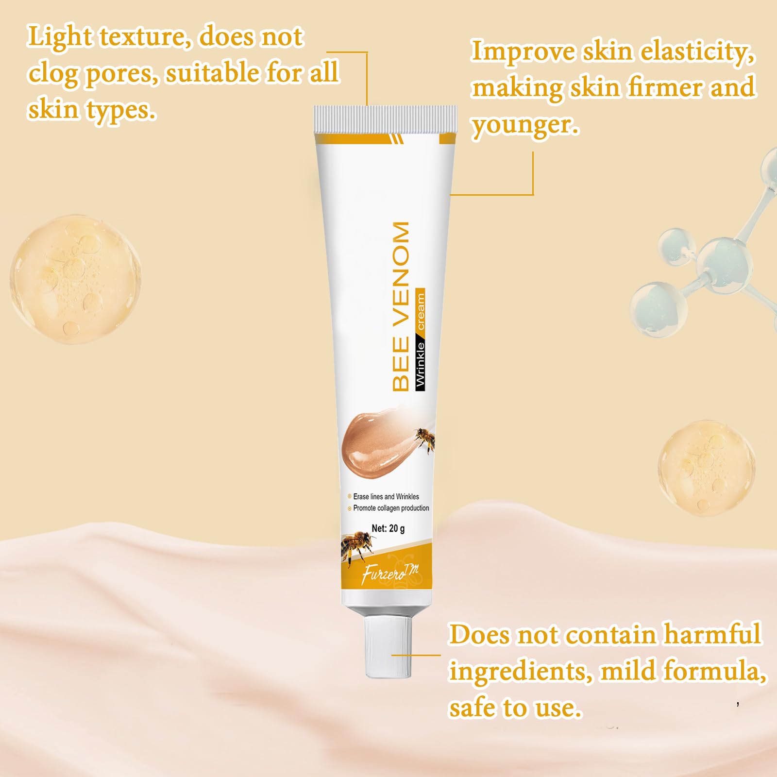 Bee Venom,Bee Venom Wrinkle Removal Cream Face Cream Anti Wrinkle Firming Multi Purpose Cream for Face and Neck Skin Firming Body Cream for All Skin (2PCS) - Image 3